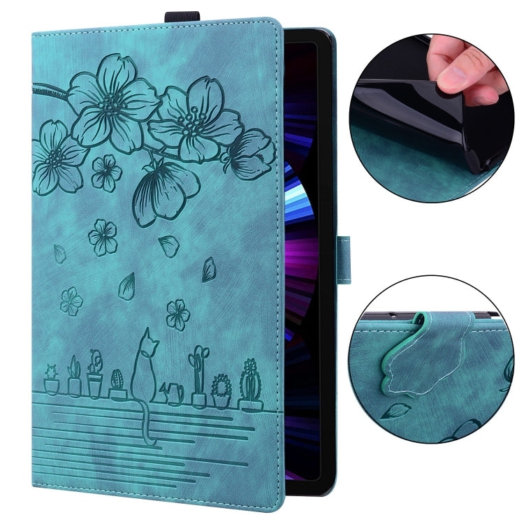 Cartoon Sakura Cat Embossed Leather Tablet Case, For Lenovo Tab M10 3rd Gen, For Lenovo Tab M10 Plus 3rd Gen 2022, For Lenovo Tab P11 TB-J606F