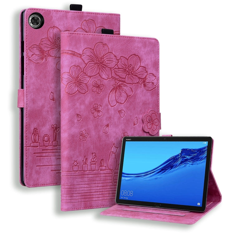 Cartoon Sakura Cat Embossed Leather Tablet Case, For Lenovo Tab M10 3rd Gen, For Lenovo Tab M10 Plus 3rd Gen 2022, For Lenovo Tab P11 TB-J606F