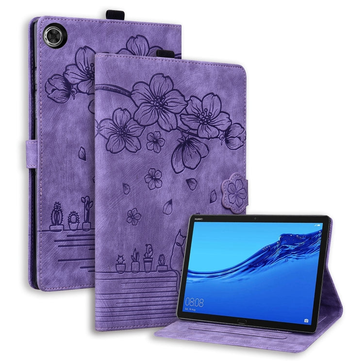 Cartoon Sakura Cat Embossed Leather Tablet Case, For Lenovo Tab M10 3rd Gen, For Lenovo Tab M10 Plus 3rd Gen 2022, For Lenovo Tab P11 TB-J606F