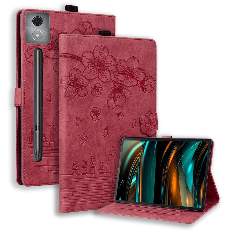 Cartoon Sakura Cat Embossed Leather Tablet Case, For Lenovo Idea Tab Pro Gen 2 13, For Lenovo Xiaoxin Pad 11 2025, For Lenovo Xiaoxin Pad Pro 12.7 2025, For Lenovo Tab K11 Plus / M11 Plus, For Lenovo Tab M11 / Xiaoxin Pad 11 2024, For Lenovo Tab P12 12...