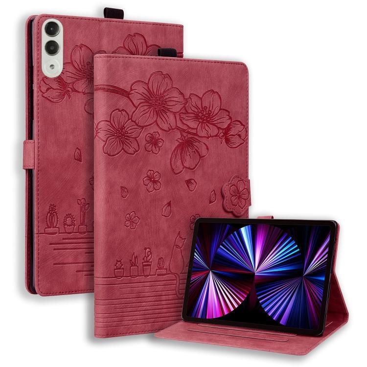 Cartoon Sakura Cat Embossed Leather Tablet Case, For Lenovo Idea Tab Pro Gen 2 13, For Lenovo Xiaoxin Pad 11 2025, For Lenovo Xiaoxin Pad Pro 12.7 2025, For Lenovo Tab K11 Plus / M11 Plus, For Lenovo Tab M11 / Xiaoxin Pad 11 2024, For Lenovo Tab P12 12...