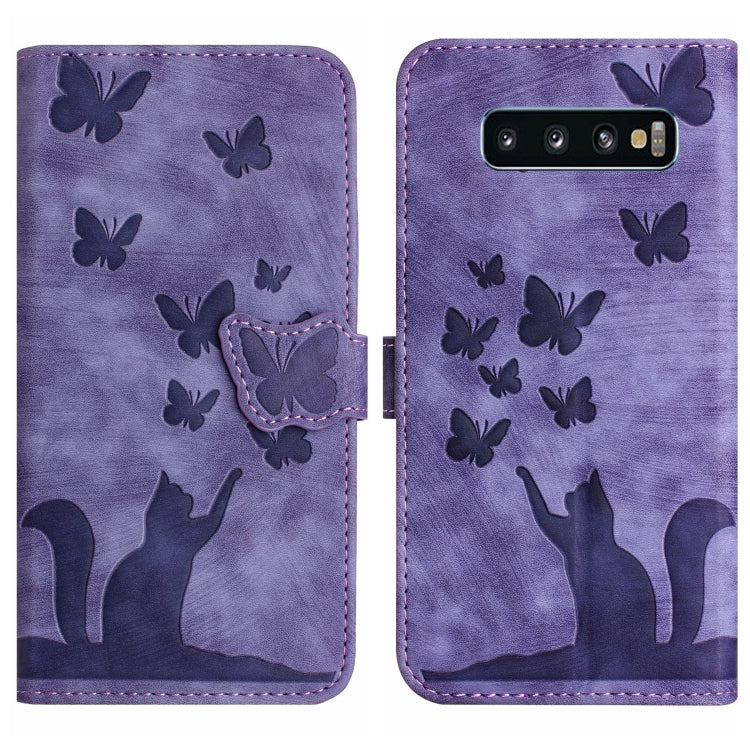 Butterfly Cat Embossing Flip Leather Phone Case, For Samsung Galaxy S20 Ultra, For Samsung Galaxy S20, For Samsung Galaxy S20+, For Samsung Galaxy A71 4G, For Samsung Galaxy A51 4G, For Samsung Galaxy S10+, For Samsung Galaxy S10