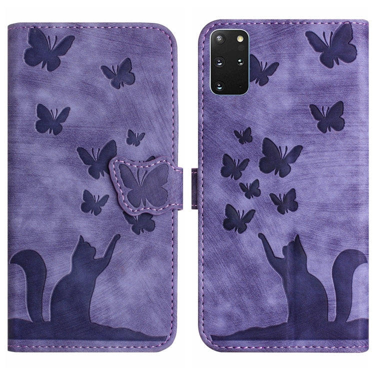 Butterfly Cat Embossing Flip Leather Phone Case, For Samsung Galaxy S20 Ultra, For Samsung Galaxy S20, For Samsung Galaxy S20+, For Samsung Galaxy A71 4G, For Samsung Galaxy A51 4G, For Samsung Galaxy S10+, For Samsung Galaxy S10
