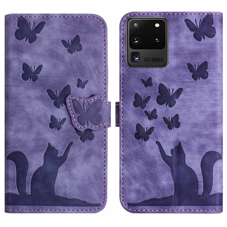 Butterfly Cat Embossing Flip Leather Phone Case, For Samsung Galaxy S20 Ultra, For Samsung Galaxy S20, For Samsung Galaxy S20+, For Samsung Galaxy A71 4G, For Samsung Galaxy A51 4G, For Samsung Galaxy S10+, For Samsung Galaxy S10