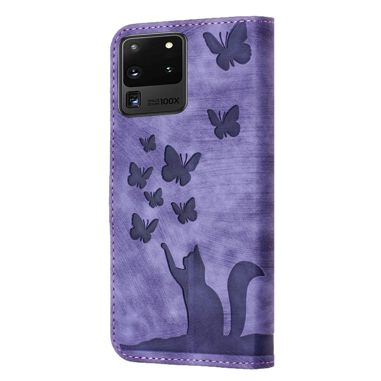 Butterfly Cat Embossing Flip Leather Phone Case, For Samsung Galaxy S20 Ultra, For Samsung Galaxy S20, For Samsung Galaxy S20+, For Samsung Galaxy A71 4G, For Samsung Galaxy A51 4G, For Samsung Galaxy S10+, For Samsung Galaxy S10