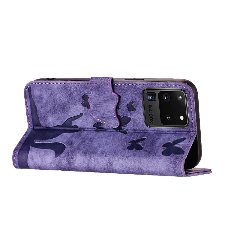Butterfly Cat Embossing Flip Leather Phone Case, For Samsung Galaxy S20 Ultra, For Samsung Galaxy S20, For Samsung Galaxy S20+, For Samsung Galaxy A71 4G, For Samsung Galaxy A51 4G, For Samsung Galaxy S10+, For Samsung Galaxy S10