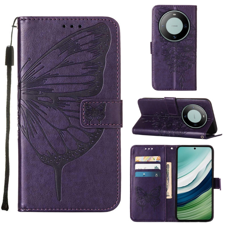 Embossed Butterfly Leather Phone Case, For Huawei Nova 12s 4G Global, For Huawei Pura 70 Pro, For Huawei Pura 70, For Huawei Mate 60, For Huawei Mate 60 Pro, For Huawei P60 Art
