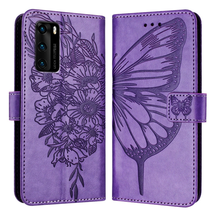 Embossed Butterfly Leather Phone Case, For Huawei P40 Lite 4G / Nova 6 SE, For Huawei P40 Pro, For Huawei P40, For Huawei Enjoy 9s/P Smart/P Smart+ 2019, For Huawei P30 Lite / Nova 4e, For Huawei P30 Pro
