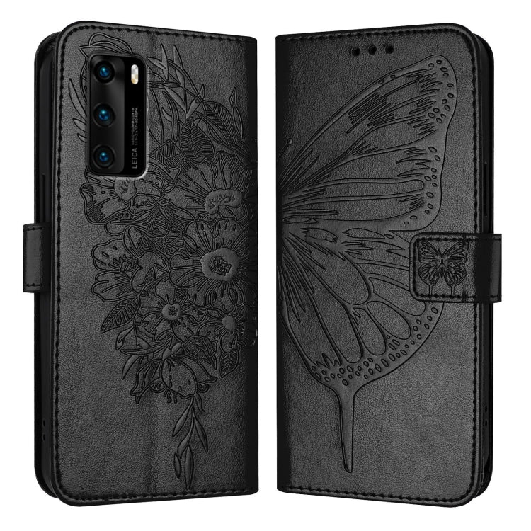Embossed Butterfly Leather Phone Case, For Huawei P40 Lite 4G / Nova 6 SE, For Huawei P40 Pro, For Huawei P40, For Huawei Enjoy 9s/P Smart/P Smart+ 2019, For Huawei P30 Lite / Nova 4e, For Huawei P30 Pro