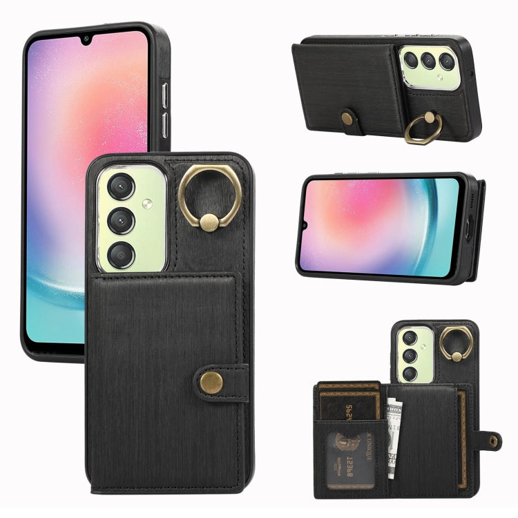 Brushed Texture Wallet Ring Holder Phone Case, For Samsung Galaxy A24 4G / A25 5G, Samsung Galaxy A14 4G / 5G, For Samsung Galaxy A34 5G, For Samsung Galaxy A54 5G, For Samsung Galaxy Galaxy S23 Ultra 5G, For Samsung Galaxy Galaxy S23 5G               ...