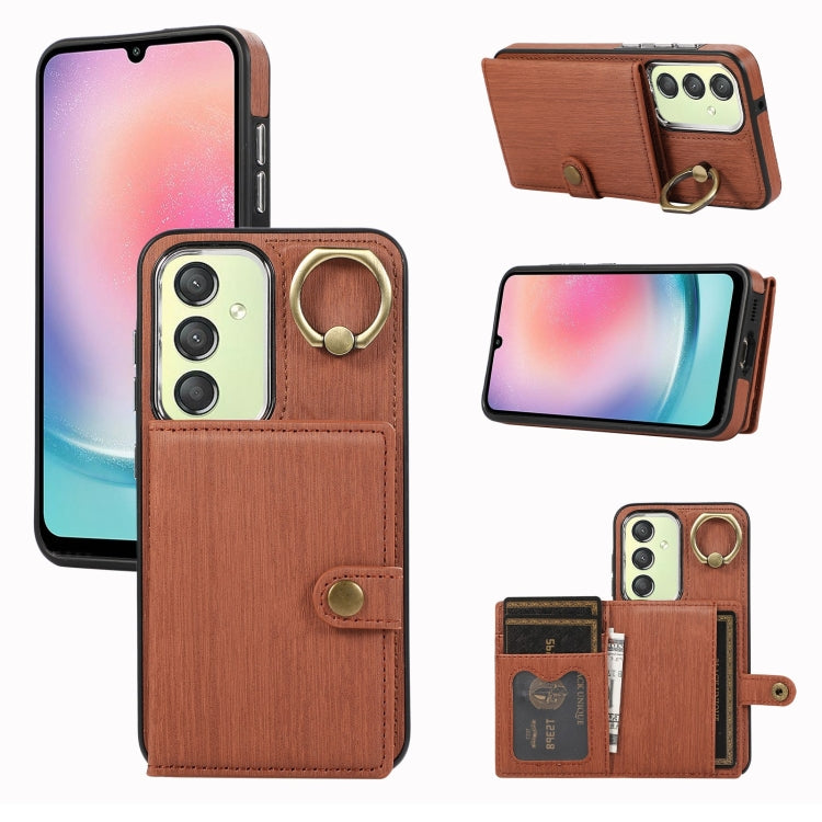 Brushed Texture Wallet Ring Holder Phone Case, For Samsung Galaxy A24 4G / A25 5G, Samsung Galaxy A14 4G / 5G, For Samsung Galaxy A34 5G, For Samsung Galaxy A54 5G, For Samsung Galaxy Galaxy S23 Ultra 5G, For Samsung Galaxy Galaxy S23 5G               ...