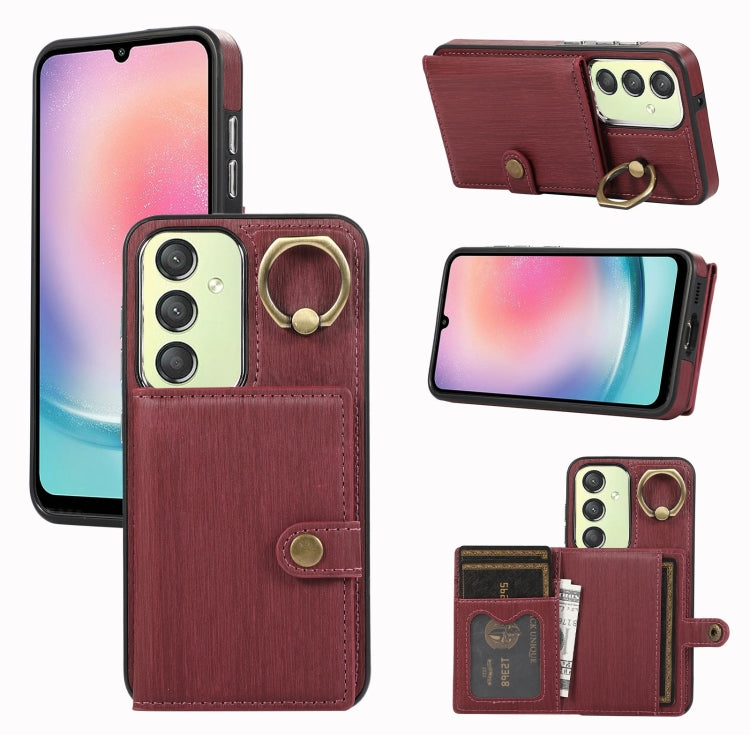 Brushed Texture Wallet Ring Holder Phone Case, For Samsung Galaxy A24 4G / A25 5G, Samsung Galaxy A14 4G / 5G, For Samsung Galaxy A34 5G, For Samsung Galaxy A54 5G, For Samsung Galaxy Galaxy S23 Ultra 5G, For Samsung Galaxy Galaxy S23 5G               ...