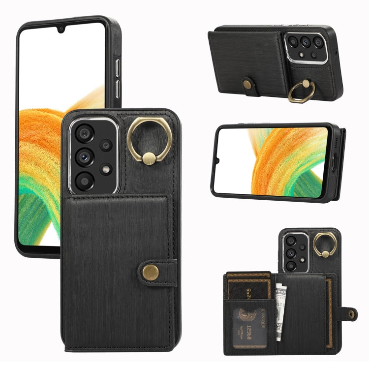 Brushed Texture Wallet Ring Holder Phone Case, For Samsung Galaxy A24 4G / A25 5G, Samsung Galaxy A14 4G / 5G, For Samsung Galaxy A34 5G, For Samsung Galaxy A54 5G, For Samsung Galaxy Galaxy S23 Ultra 5G, For Samsung Galaxy Galaxy S23 5G               ...