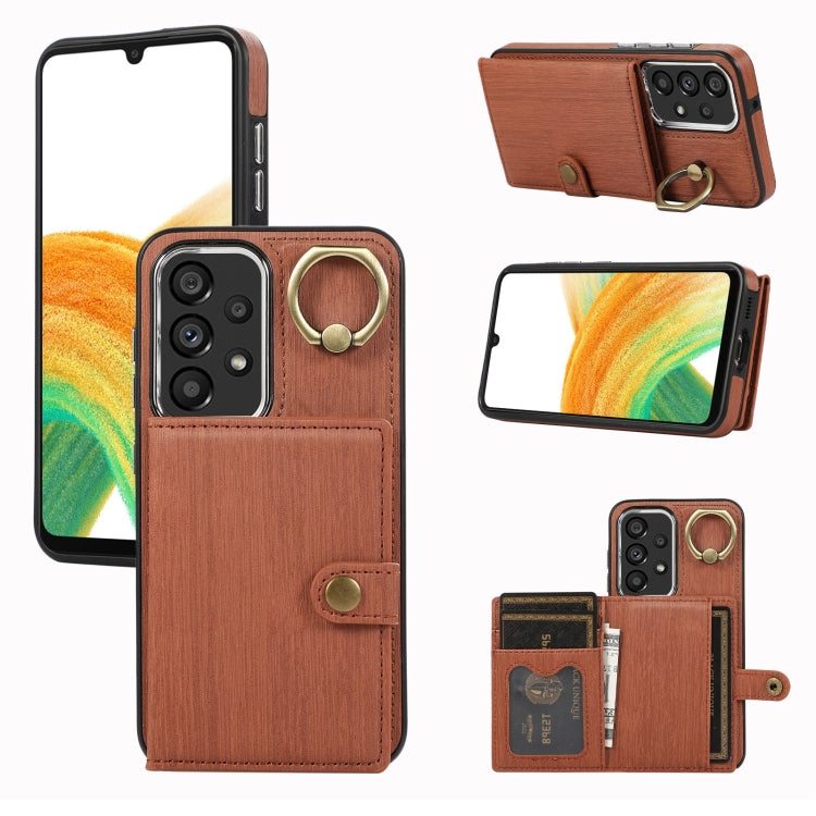 Brushed Texture Wallet Ring Holder Phone Case, For Samsung Galaxy A24 4G / A25 5G, Samsung Galaxy A14 4G / 5G, For Samsung Galaxy A34 5G, For Samsung Galaxy A54 5G, For Samsung Galaxy Galaxy S23 Ultra 5G, For Samsung Galaxy Galaxy S23 5G               ...
