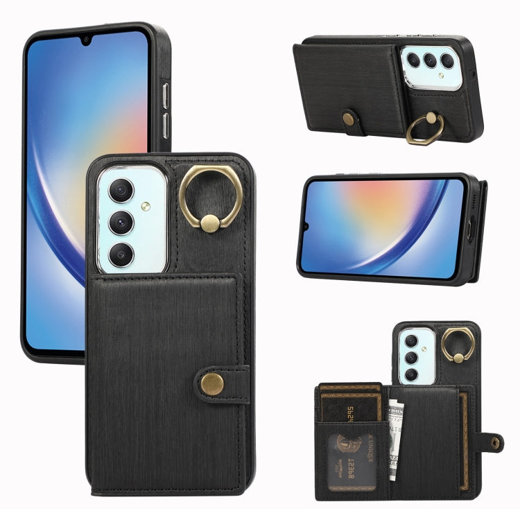 Brushed Texture Wallet Ring Holder Phone Case, For Samsung Galaxy A24 4G / A25 5G, Samsung Galaxy A14 4G / 5G, For Samsung Galaxy A34 5G, For Samsung Galaxy A54 5G, For Samsung Galaxy Galaxy S23 Ultra 5G, For Samsung Galaxy Galaxy S23 5G               ...