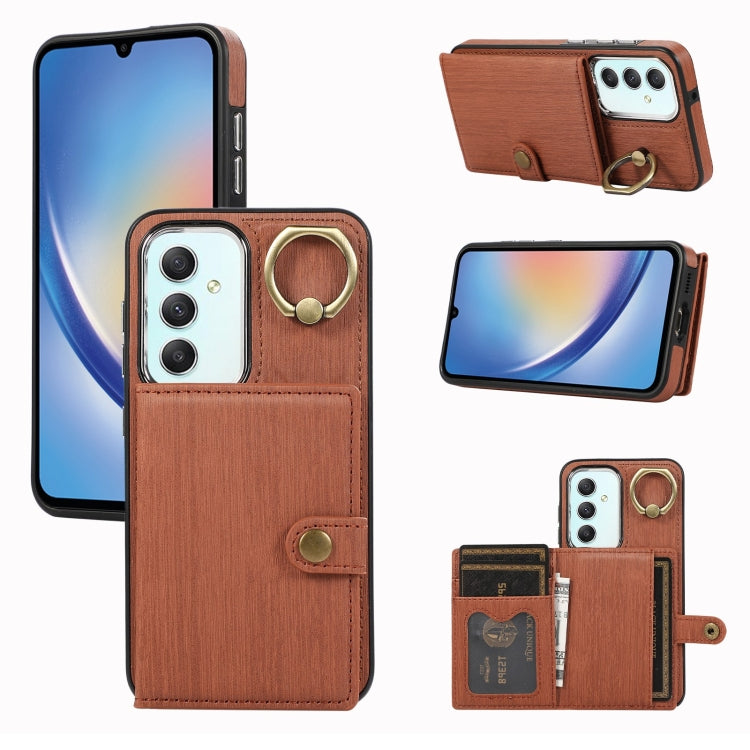 Brushed Texture Wallet Ring Holder Phone Case, For Samsung Galaxy A24 4G / A25 5G, Samsung Galaxy A14 4G / 5G, For Samsung Galaxy A34 5G, For Samsung Galaxy A54 5G, For Samsung Galaxy Galaxy S23 Ultra 5G, For Samsung Galaxy Galaxy S23 5G               ...