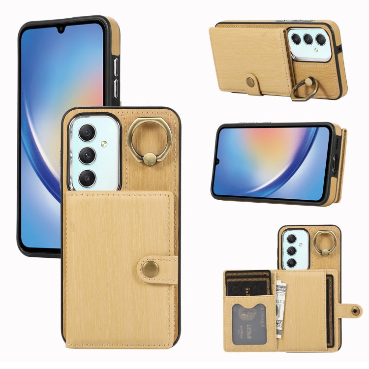 Brushed Texture Wallet Ring Holder Phone Case, For Samsung Galaxy A24 4G / A25 5G, Samsung Galaxy A14 4G / 5G, For Samsung Galaxy A34 5G, For Samsung Galaxy A54 5G, For Samsung Galaxy Galaxy S23 Ultra 5G, For Samsung Galaxy Galaxy S23 5G               ...