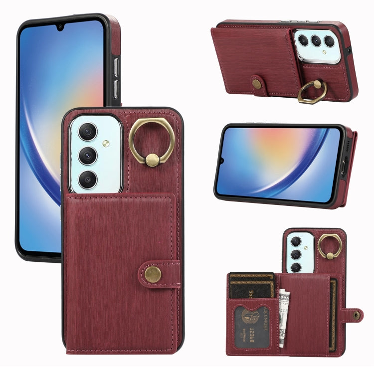 Brushed Texture Wallet Ring Holder Phone Case, For Samsung Galaxy A24 4G / A25 5G, Samsung Galaxy A14 4G / 5G, For Samsung Galaxy A34 5G, For Samsung Galaxy A54 5G, For Samsung Galaxy Galaxy S23 Ultra 5G, For Samsung Galaxy Galaxy S23 5G               ...