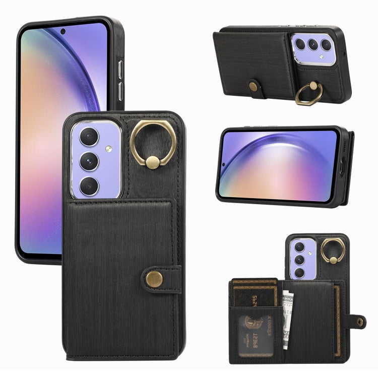 Brushed Texture Wallet Ring Holder Phone Case, For Samsung Galaxy A24 4G / A25 5G, Samsung Galaxy A14 4G / 5G, For Samsung Galaxy A34 5G, For Samsung Galaxy A54 5G, For Samsung Galaxy Galaxy S23 Ultra 5G, For Samsung Galaxy Galaxy S23 5G               ...