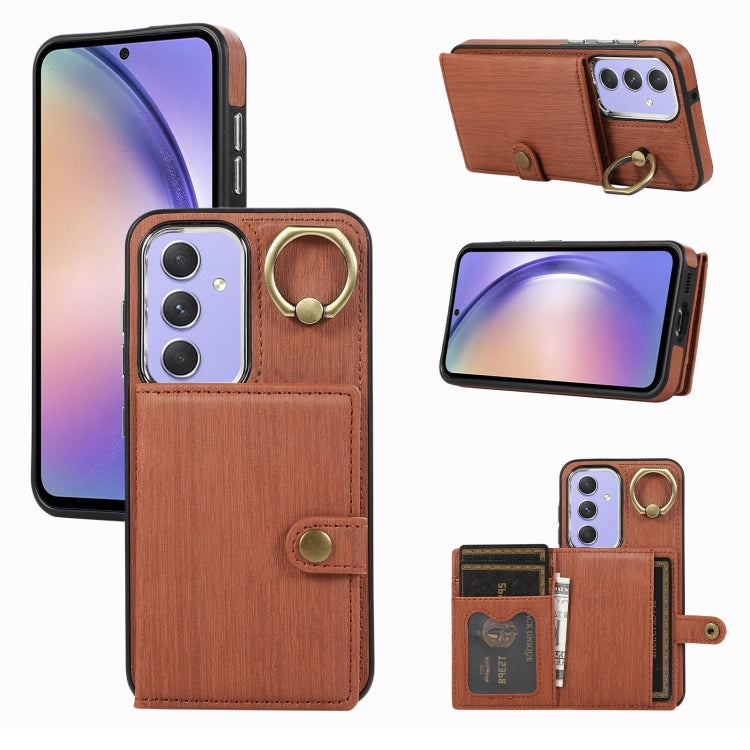 Brushed Texture Wallet Ring Holder Phone Case, For Samsung Galaxy A24 4G / A25 5G, Samsung Galaxy A14 4G / 5G, For Samsung Galaxy A34 5G, For Samsung Galaxy A54 5G, For Samsung Galaxy Galaxy S23 Ultra 5G, For Samsung Galaxy Galaxy S23 5G               ...