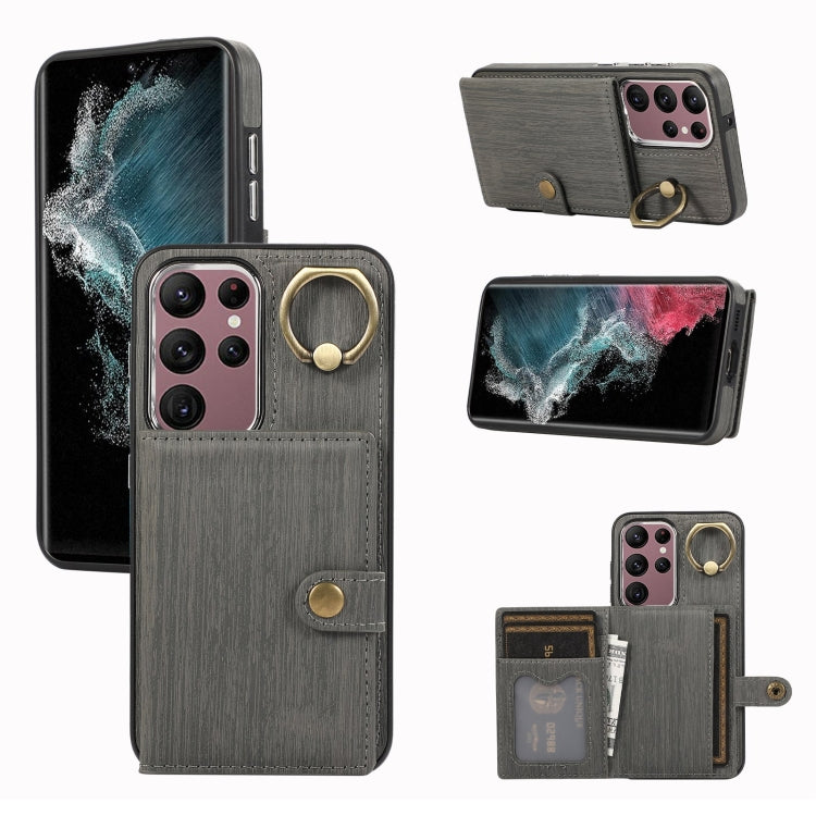 Brushed Texture Wallet Ring Holder Phone Case, For Samsung Galaxy Galaxy S22 Ultra 5G, For Samsung Galaxy Galaxy S22+ 5G, For Samsung Galaxy Galaxy S22 5G