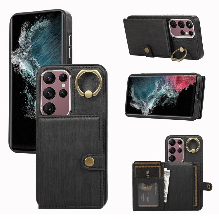 Brushed Texture Wallet Ring Holder Phone Case, For Samsung Galaxy Galaxy S22 Ultra 5G, For Samsung Galaxy Galaxy S22+ 5G, For Samsung Galaxy Galaxy S22 5G