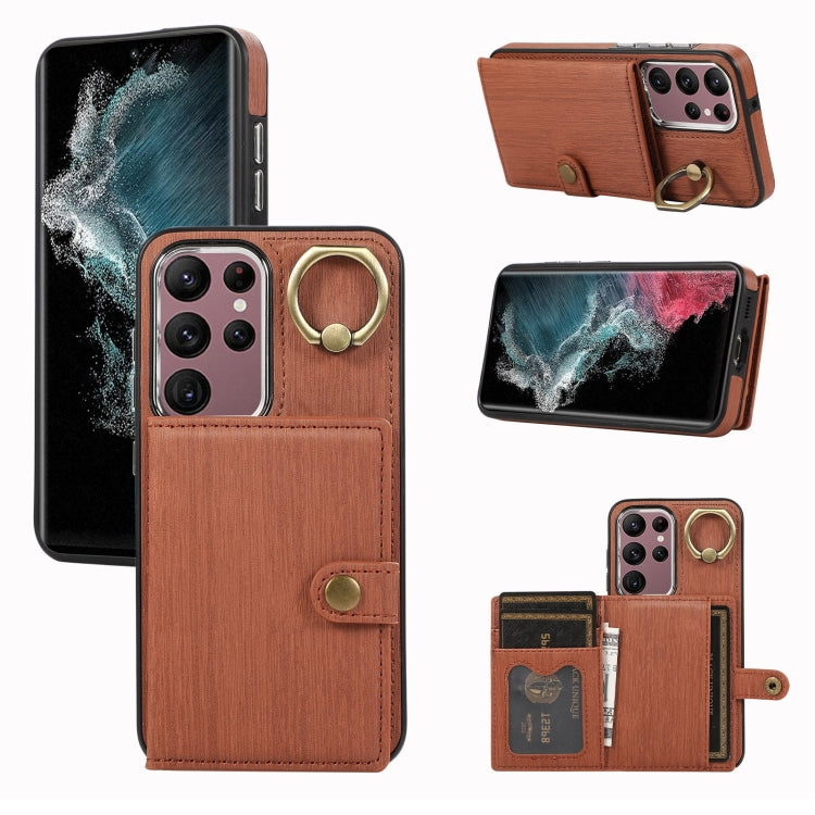 Brushed Texture Wallet Ring Holder Phone Case, For Samsung Galaxy Galaxy S22 Ultra 5G, For Samsung Galaxy Galaxy S22+ 5G, For Samsung Galaxy Galaxy S22 5G