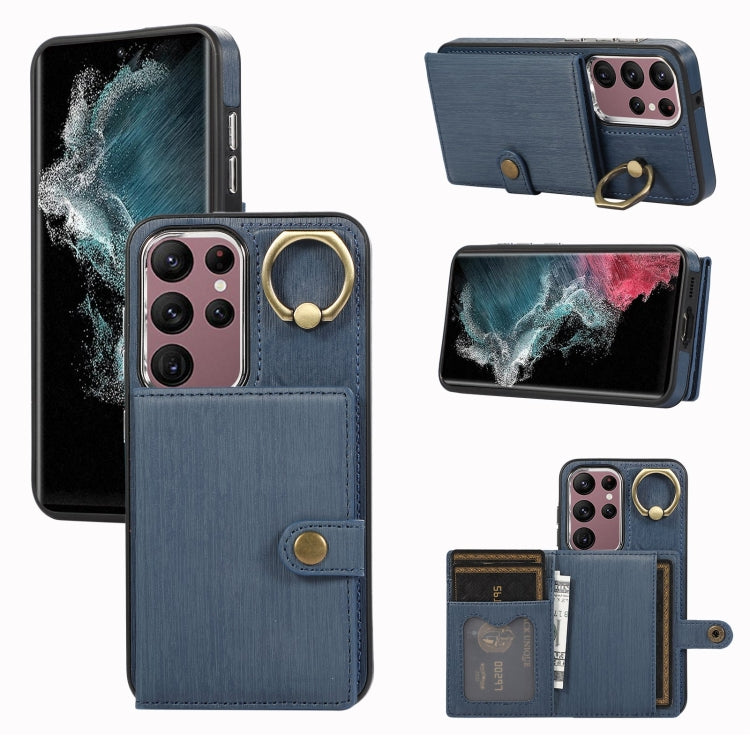 Brushed Texture Wallet Ring Holder Phone Case, For Samsung Galaxy Galaxy S22 Ultra 5G, For Samsung Galaxy Galaxy S22+ 5G, For Samsung Galaxy Galaxy S22 5G