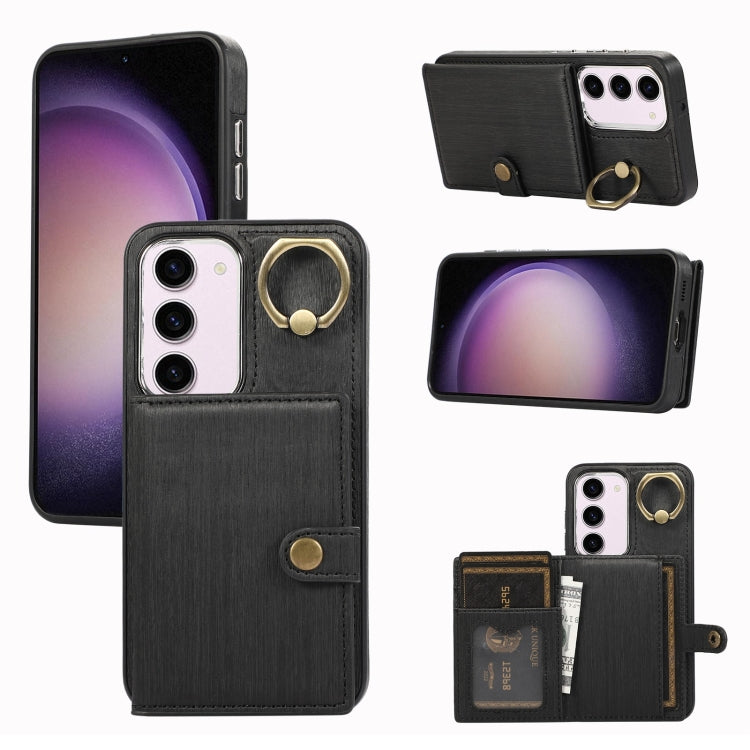 Brushed Texture Wallet Ring Holder Phone Case, For Samsung Galaxy A24 4G / A25 5G, Samsung Galaxy A14 4G / 5G, For Samsung Galaxy A34 5G, For Samsung Galaxy A54 5G, For Samsung Galaxy Galaxy S23 Ultra 5G, For Samsung Galaxy Galaxy S23 5G               ...