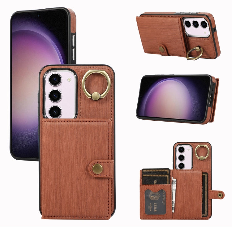 Brushed Texture Wallet Ring Holder Phone Case, For Samsung Galaxy A24 4G / A25 5G, Samsung Galaxy A14 4G / 5G, For Samsung Galaxy A34 5G, For Samsung Galaxy A54 5G, For Samsung Galaxy Galaxy S23 Ultra 5G, For Samsung Galaxy Galaxy S23 5G               ...