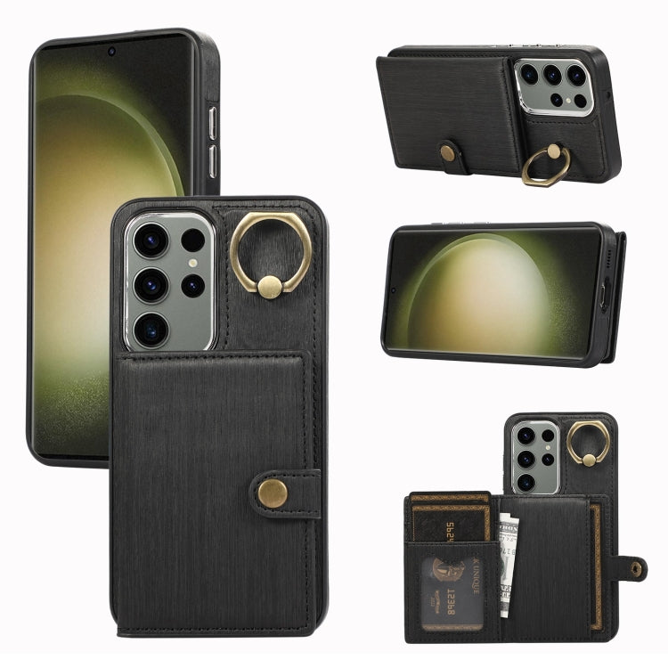 Brushed Texture Wallet Ring Holder Phone Case, For Samsung Galaxy A24 4G / A25 5G, Samsung Galaxy A14 4G / 5G, For Samsung Galaxy A34 5G, For Samsung Galaxy A54 5G, For Samsung Galaxy Galaxy S23 Ultra 5G, For Samsung Galaxy Galaxy S23 5G               ...