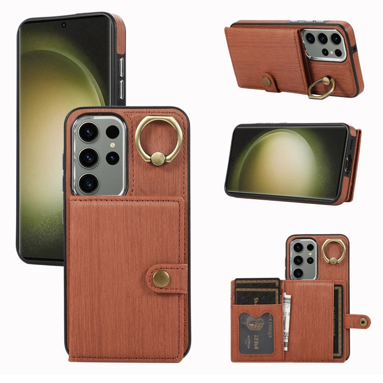 Brushed Texture Wallet Ring Holder Phone Case, For Samsung Galaxy A24 4G / A25 5G, Samsung Galaxy A14 4G / 5G, For Samsung Galaxy A34 5G, For Samsung Galaxy A54 5G, For Samsung Galaxy Galaxy S23 Ultra 5G, For Samsung Galaxy Galaxy S23 5G               ...