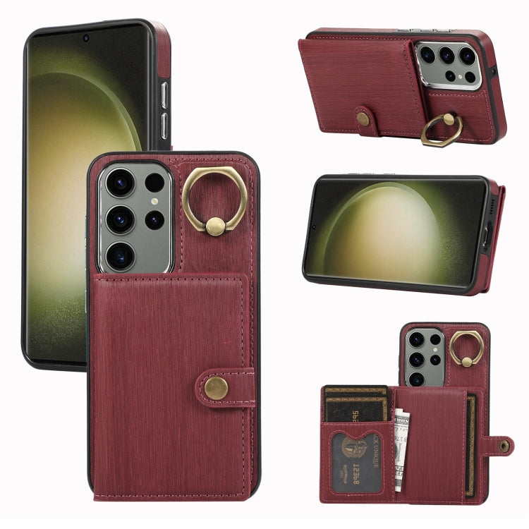 Brushed Texture Wallet Ring Holder Phone Case, For Samsung Galaxy A24 4G / A25 5G, Samsung Galaxy A14 4G / 5G, For Samsung Galaxy A34 5G, For Samsung Galaxy A54 5G, For Samsung Galaxy Galaxy S23 Ultra 5G, For Samsung Galaxy Galaxy S23 5G               ...