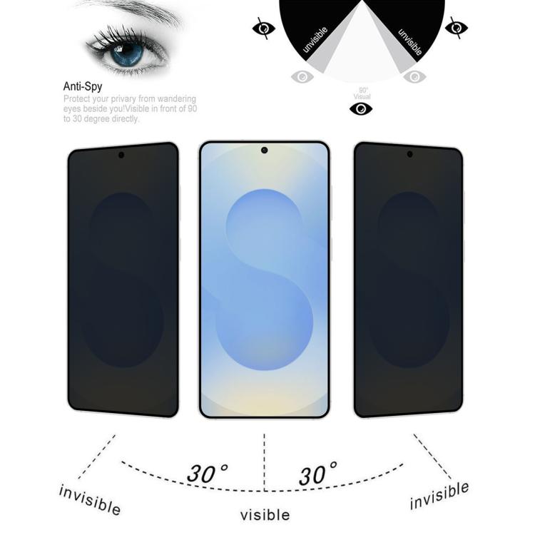 25pcs Full Cover Anti-peeping Tempered Glass Film,  Support Fingerprint Unlocking, For Samsung Galaxy S26+ 5G, For Samsung Galaxy S26 Edge 5G, For Samsung Galaxy S26 Ultra 5G, For Samsung Galaxy S26 5G, For Samsung Galaxy S25 Edge 5G                   ...
