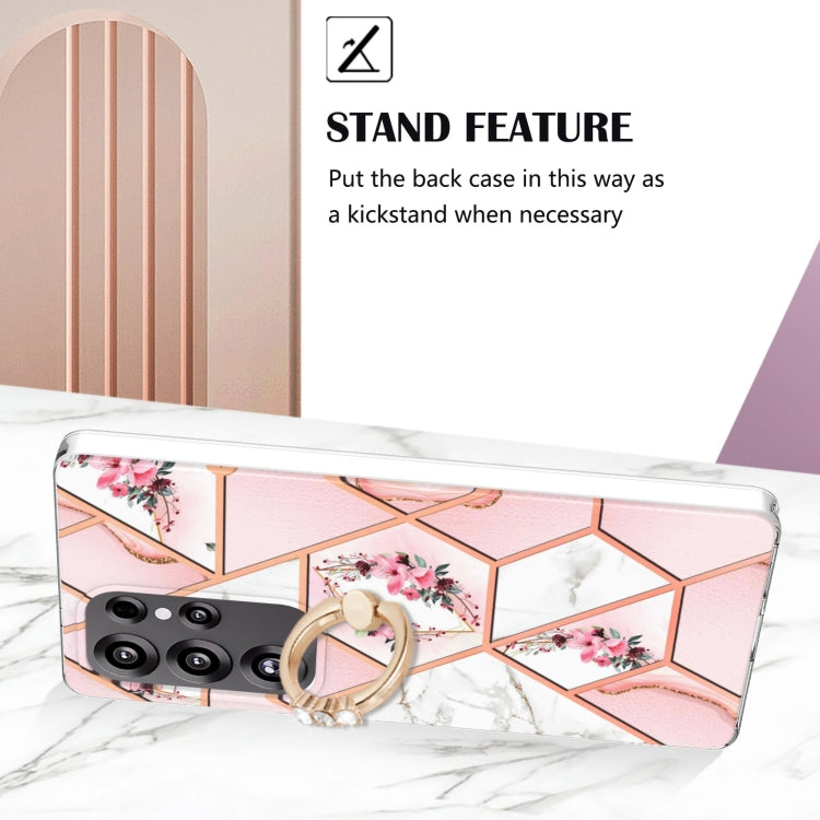 Electroplating Splicing Marble Flower Pattern TPU Shockproof Case with Rhinestone Ring Holder, For Samsung Galaxy S25 Ultra 5G, For Samsung Galaxy S24 Ultra 5G, For Samsung Galaxy S24+ 5G, For Samsung Galaxy S24 5G