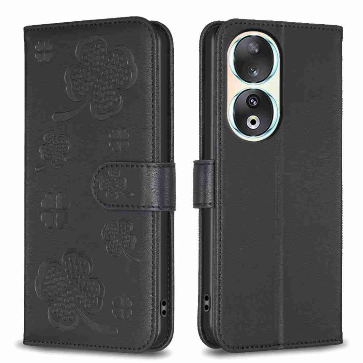 Four-leaf Embossed Leather Phone Case, For Honor 90 Lite / X50i, For Honor 90 Pro, For Honor 90 5G, For Honor X7a