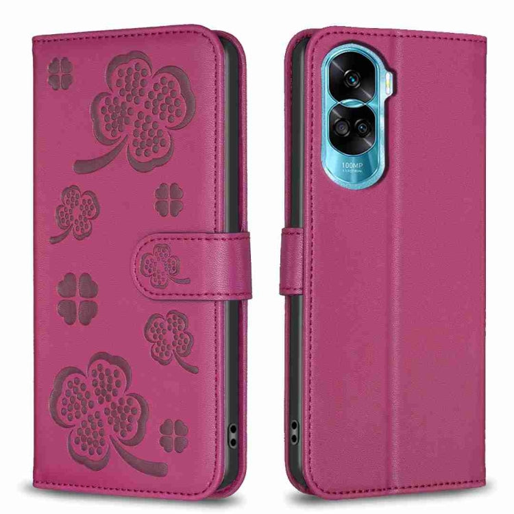 Four-leaf Embossed Leather Phone Case, For Honor 90 Lite / X50i, For Honor 90 Pro, For Honor 90 5G, For Honor X7a