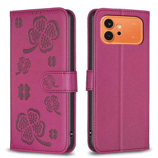 Four-leaf Embossed Leather Phone Case, For Honor 600 Global, For Honor X8c 4G, For Honor X6b, For Honor 200 Lite Global, For Honor X8b, For Honor X9b/Magic6 Lite 5G, For Honor X7b, For Honor X6a