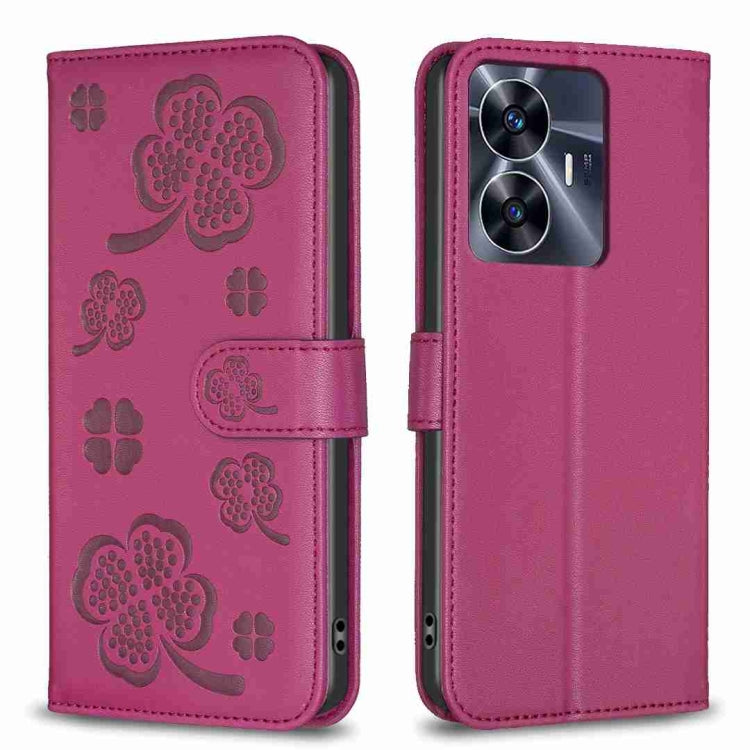 Four-leaf Embossed Leather Phone Case, For Realme 16T 5G, For Realme C53, For Realme C55, For Realme C33, For Realme C35