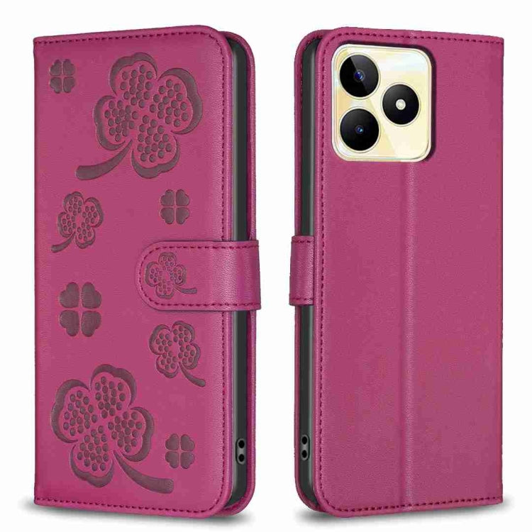 Four-leaf Embossed Leather Phone Case, For Realme 16T 5G, For Realme C53, For Realme C55, For Realme C33, For Realme C35