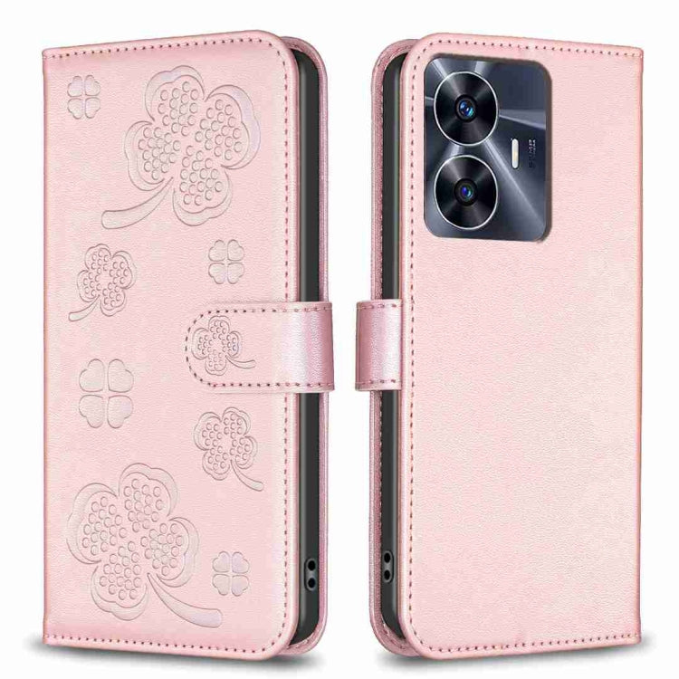 Four-leaf Embossed Leather Phone Case, For Realme 16T 5G, For Realme C53, For Realme C55, For Realme C33, For Realme C35