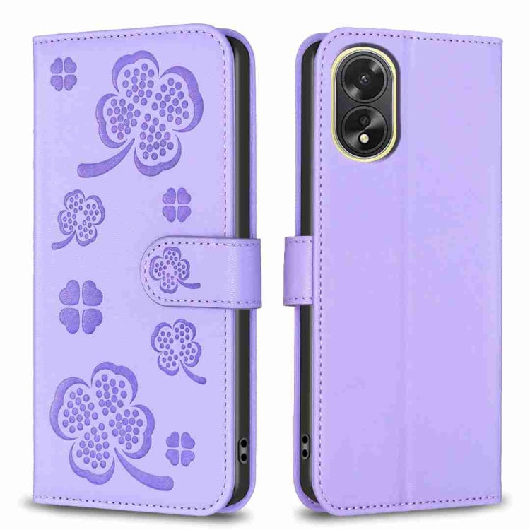 Four-leaf Embossed Leather Phone Case, For OPPO A60, For OPPO Find X7, For OPPO Find X7 Ultra, For OPPO A38 / A18 4G, For OPPO A58 4G, For OPPO A78 4G, For OPPO Find X6 Pro, For OPPO Find X6