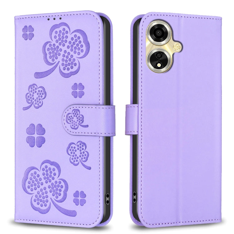 Four-leaf Embossed Leather Phone Case, For OPPO A7, For OPPO A59 5G