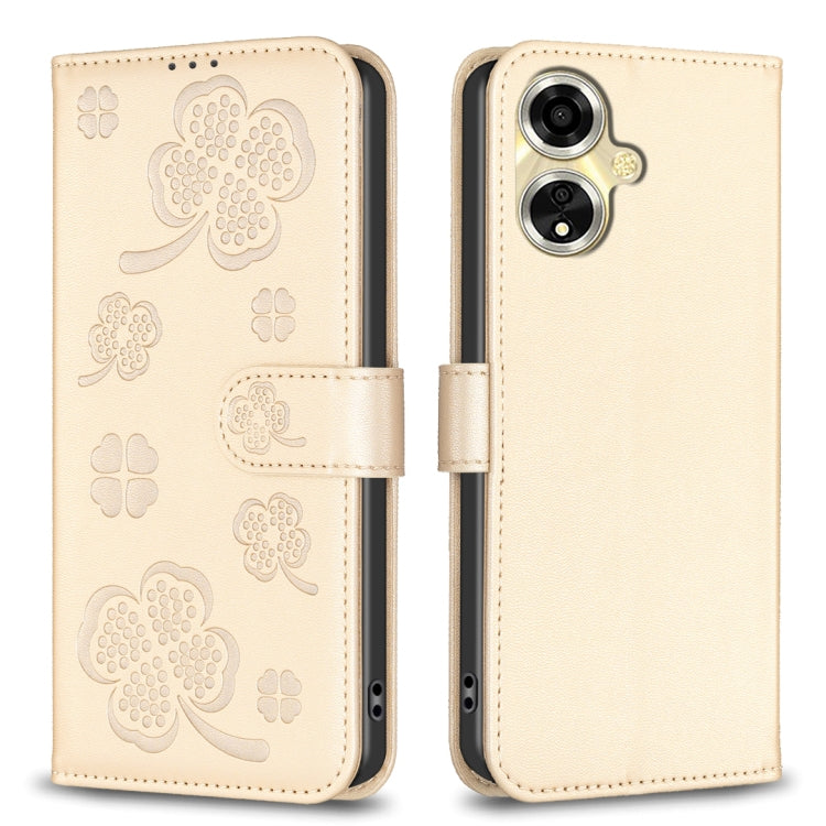 Four-leaf Embossed Leather Phone Case, For OPPO A7, For OPPO A59 5G