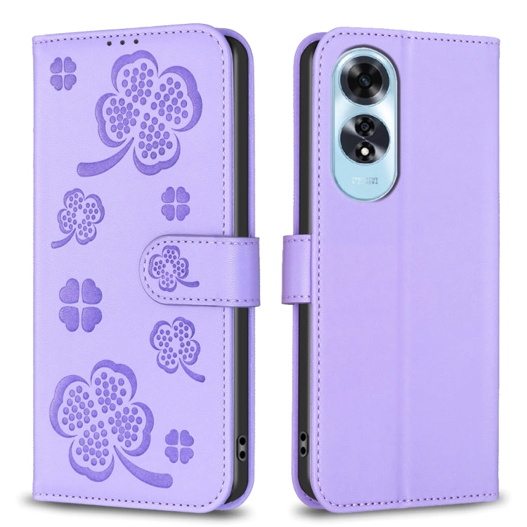 Four-leaf Embossed Leather Phone Case, For OPPO A60, For OPPO Find X7, For OPPO Find X7 Ultra, For OPPO A38 / A18 4G, For OPPO A58 4G, For OPPO A78 4G, For OPPO Find X6 Pro, For OPPO Find X6