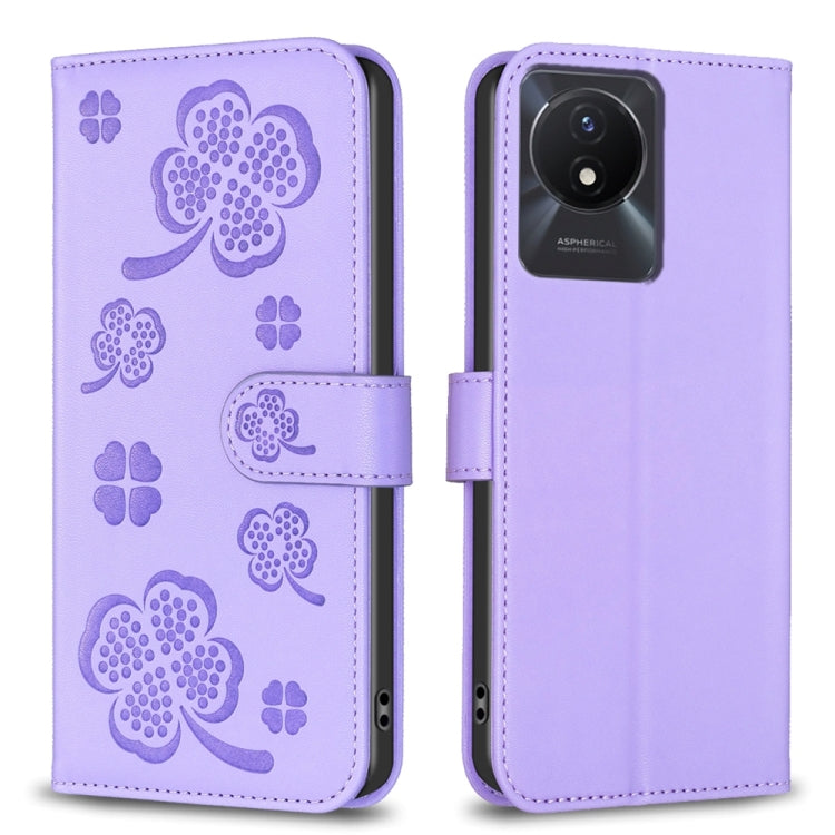 Four-leaf Embossed Leather Phone Case, For vivo Y78 5G / Y36, For vivo Y02 4G, For vivo Y35 4G / Y22s, For vivo Y02s, For vivo Y15s, For vivo Y21 / Y21s / Y33s, For vivo Y51 2020 / Y51a / Y51s, For vivo Y20