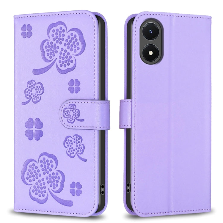 Four-leaf Embossed Leather Phone Case, For vivo Y78 5G / Y36, For vivo Y02 4G, For vivo Y35 4G / Y22s, For vivo Y02s, For vivo Y15s, For vivo Y21 / Y21s / Y33s, For vivo Y51 2020 / Y51a / Y51s, For vivo Y20