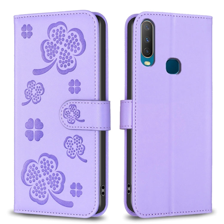 Four-leaf Embossed Leather Phone Case, For vivo Y11 / Y12 / Y15 / Y17, For vivo Y27 4G