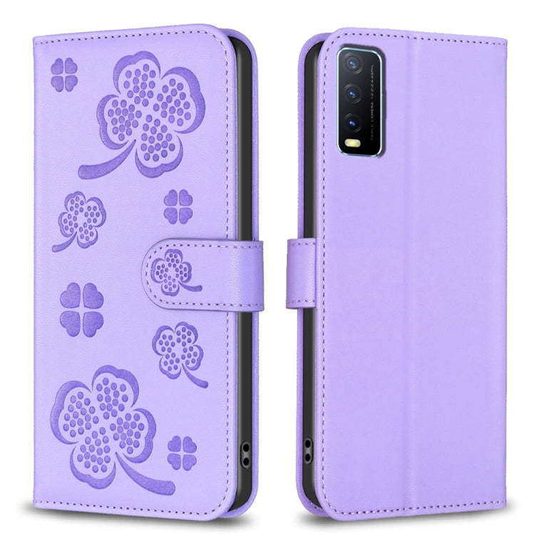 Four-leaf Embossed Leather Phone Case, For vivo Y78 5G / Y36, For vivo Y02 4G, For vivo Y35 4G / Y22s, For vivo Y02s, For vivo Y15s, For vivo Y21 / Y21s / Y33s, For vivo Y51 2020 / Y51a / Y51s, For vivo Y20