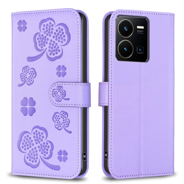 Four-leaf Embossed Leather Phone Case, For vivo Y78 5G / Y36, For vivo Y02 4G, For vivo Y35 4G / Y22s, For vivo Y02s, For vivo Y15s, For vivo Y21 / Y21s / Y33s, For vivo Y51 2020 / Y51a / Y51s, For vivo Y20